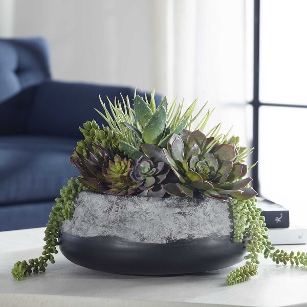 Artificial Succulent Centerpiece in a Planter Pot 15 Green Burgundy