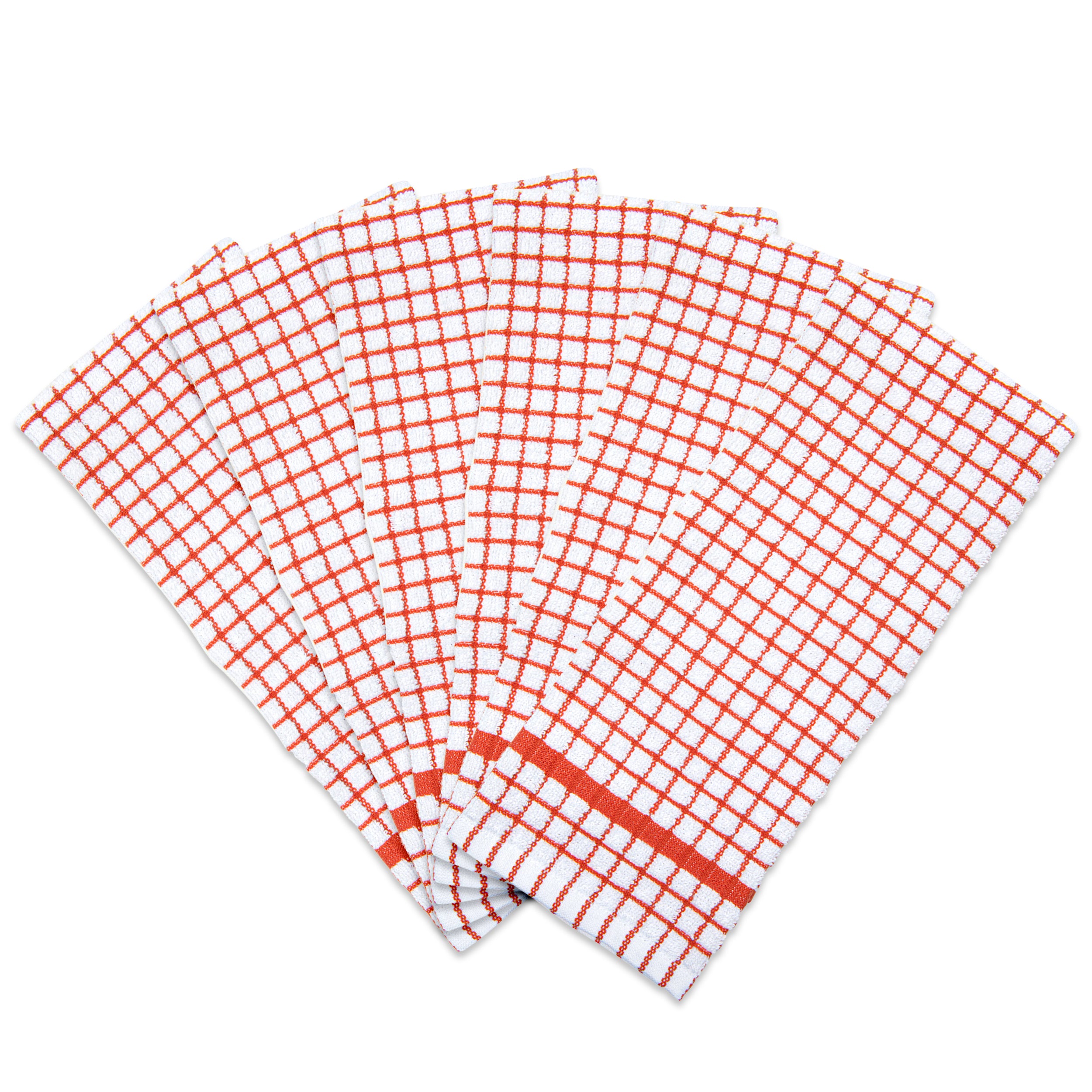 Arkwright Classic Windowpane Kitchen Towel 6-Pack， Cotton， 15x25 in.，  Cinnamon Red and White Checkered Pattern