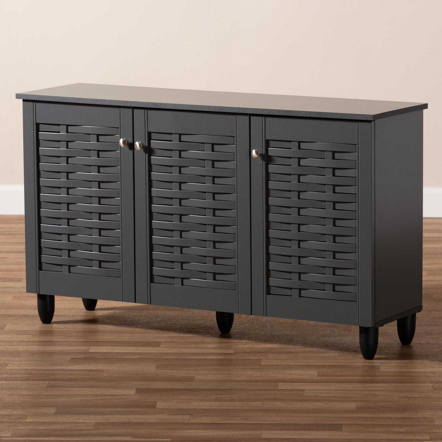 Baxton Studio Winda Modern and Contemporary Dark Gray 3Door Wooden Entryway Shoe Storage Cabinet  Crowdfused