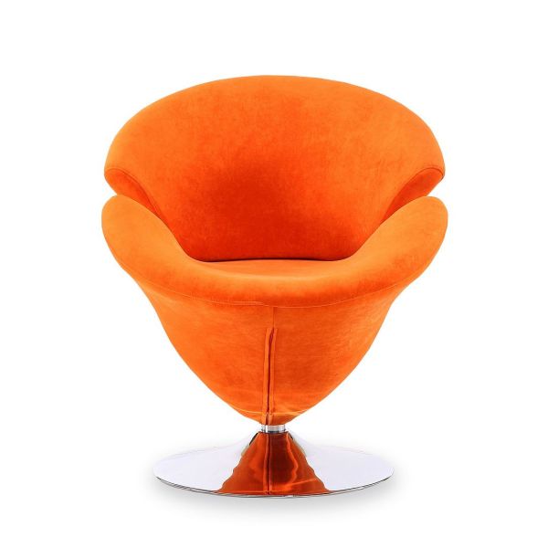 Tulip Swivel Accent Chair in Orange and Polished Chrome (Set of 2)