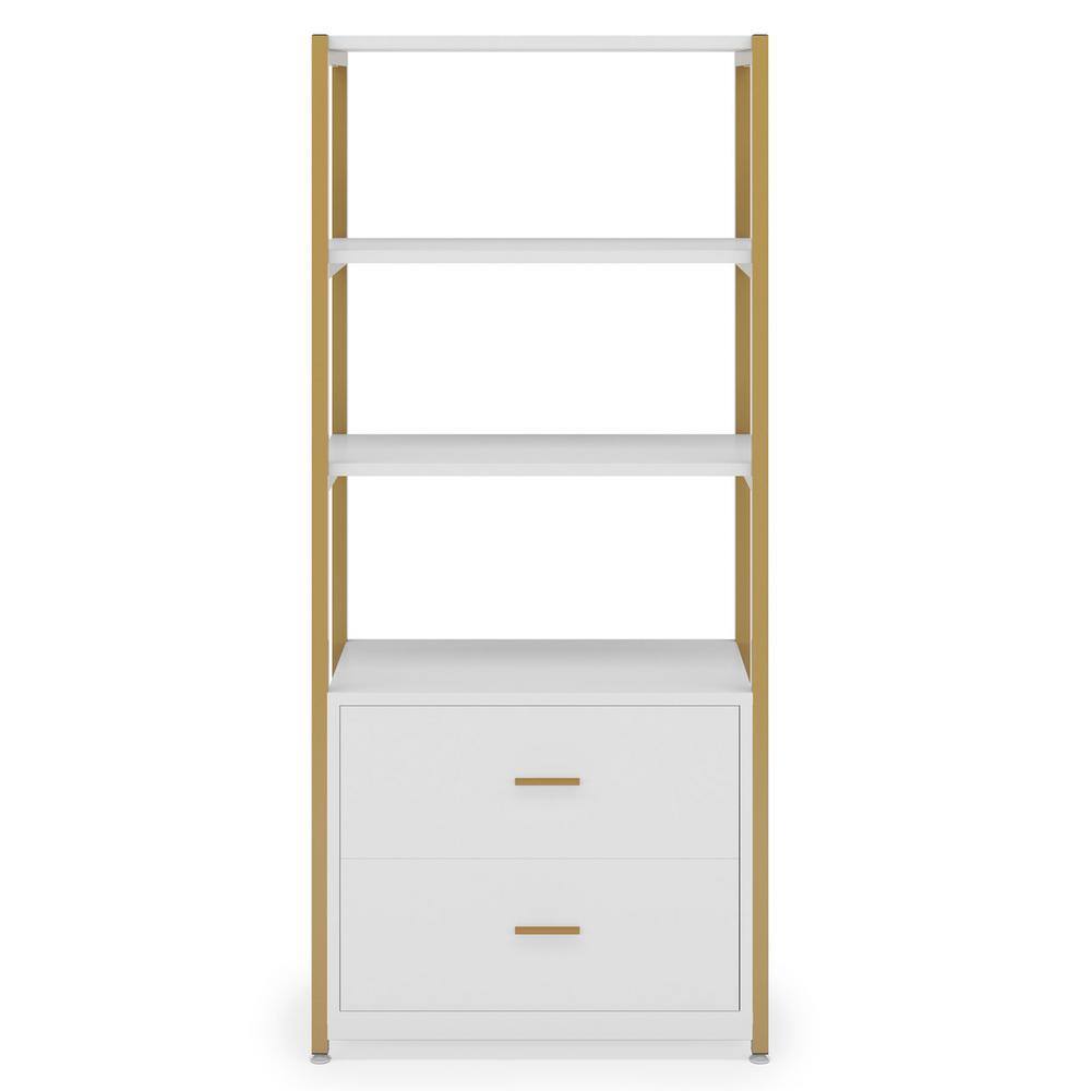 TRIBESIGNS WAY TO ORIGIN Kaduna 23.6 in. Wide White and Gold 4-Shelf Etagere Bookcase with 2-Drawers HD-F1568-WZZ