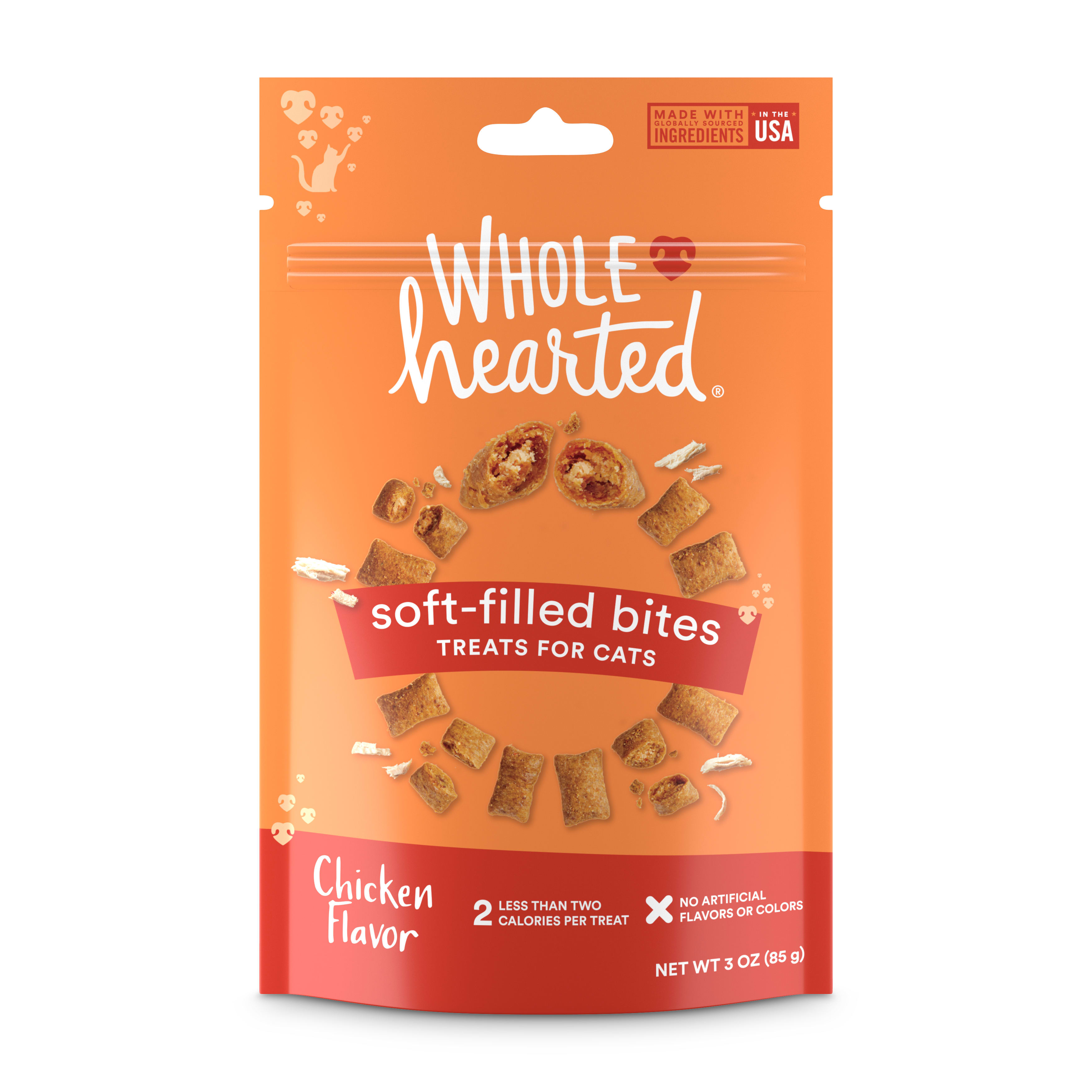 WholeHearted Soft Center Crunchy Chicken Flavor Treats for Cats， 3 oz.