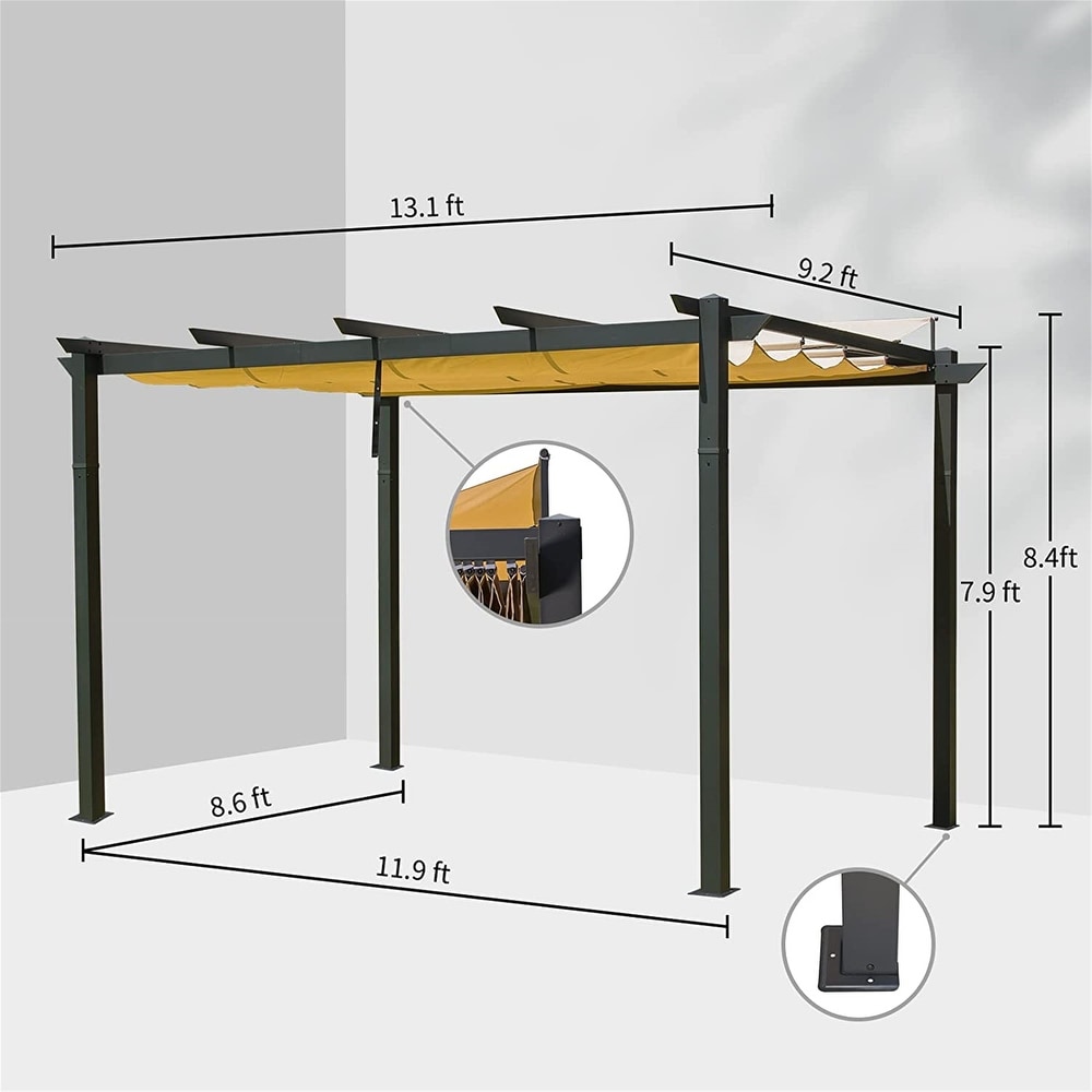 13 x 10ft Gazebo  Outdoor Retractable Pergola with Weather Resistant Awning  Aluminum Gazebo for BBQ   Party   Wedding