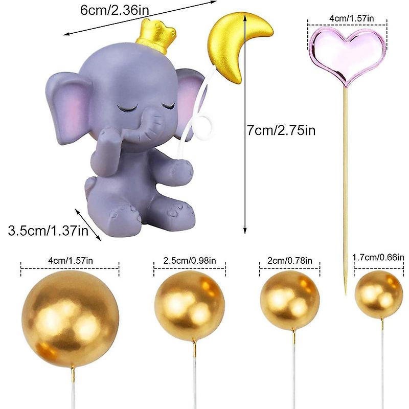 14Pcs Elephant Cake Topper Baby Elephant Cake Decorations Pearl Balls Cake Decoration