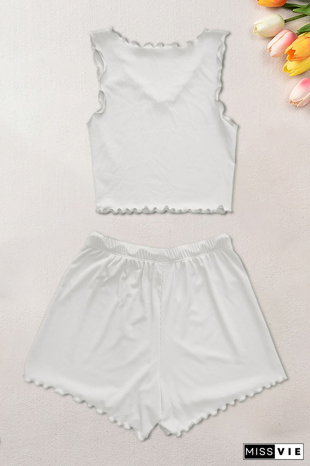 White V Neck Crop Tank Top With Shorts 2pcs Set