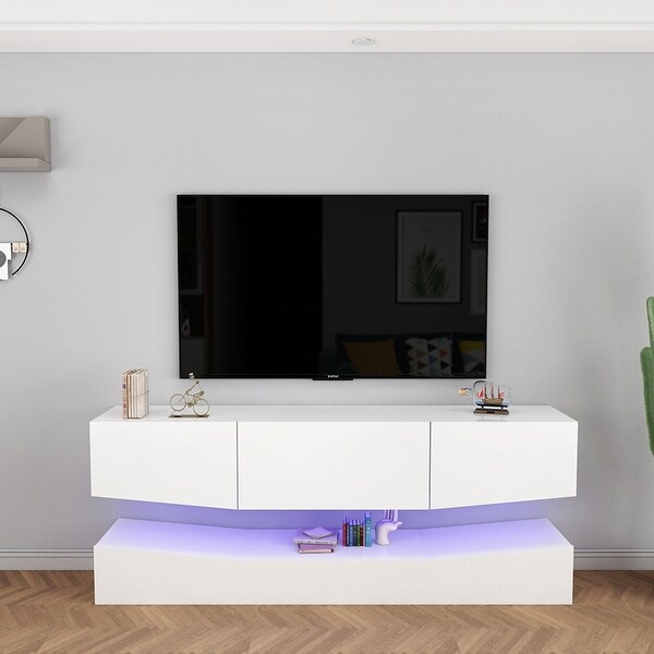 LED TV Stand for 55 inch TV， Modern Entertainment Center with LED Lights