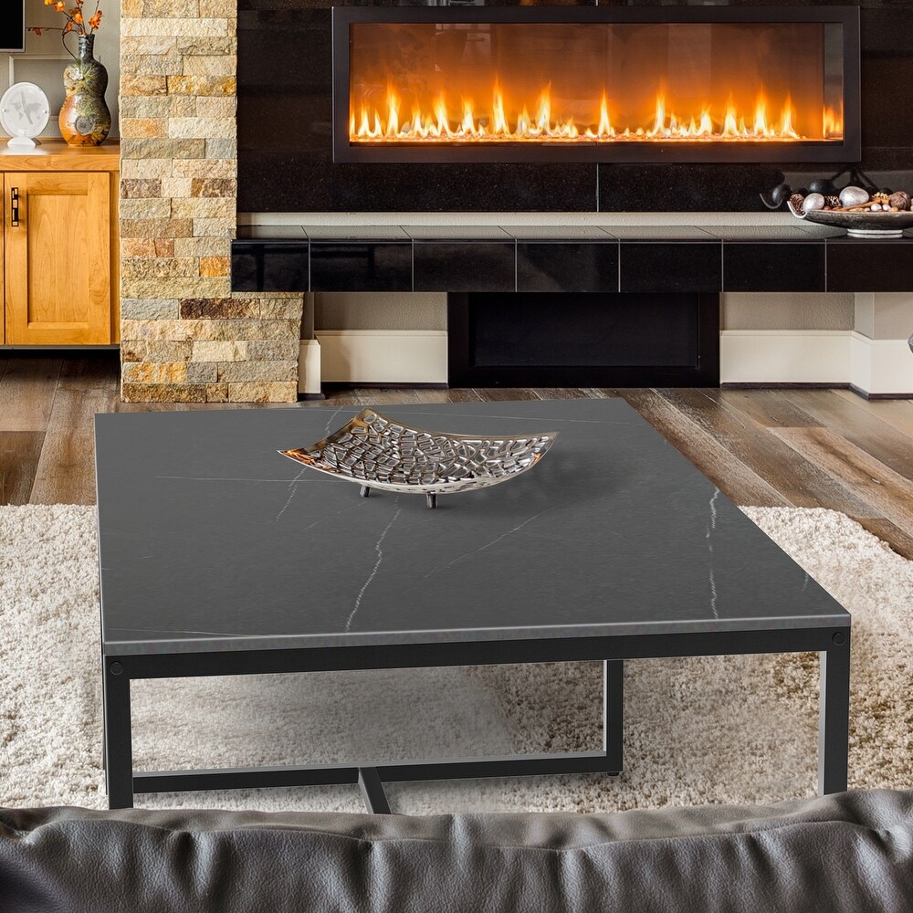 Frame Coffee Table Rectangular Cocktail Table Marble Metal Sofa Table   39.3x23.6x16.9in