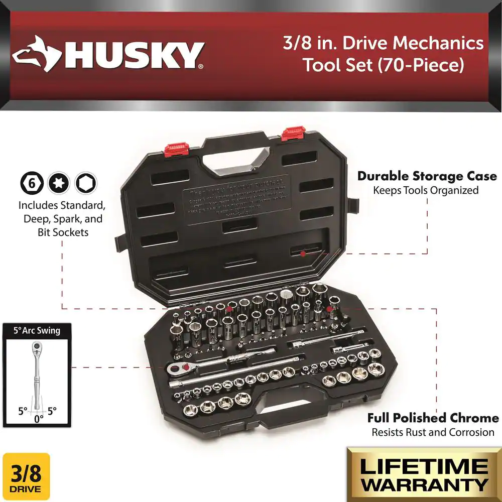 Husky H70MTS3D 3/8 in. Drive Mechanics Tool Set (70-Piece)