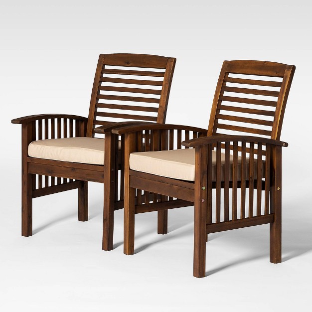 2pk Acacia Wood Patio Chairs With Cushions Saracina Home