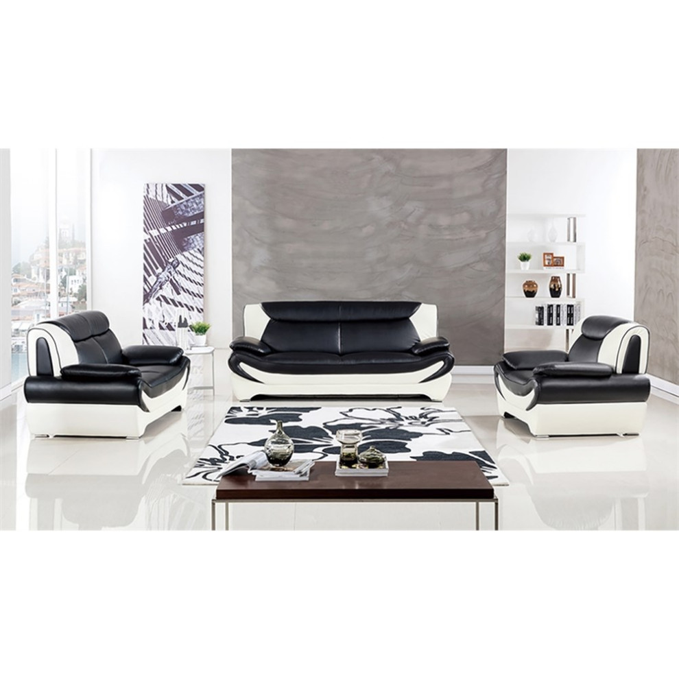 Pemberly Row Modern Black and White Color With Faux Leather Sofa   Contemporary   Sofas   by Homesquare  Houzz