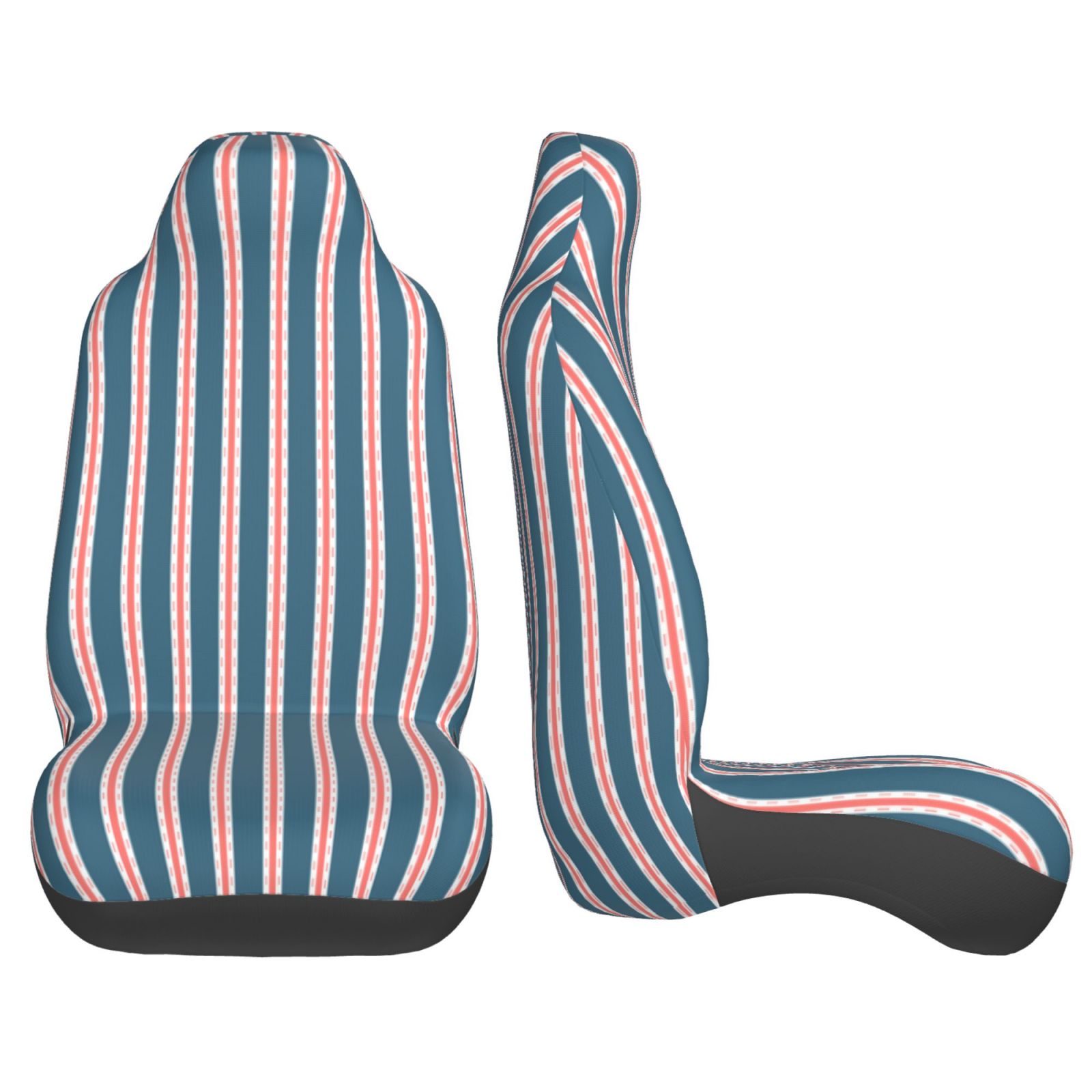 TEQUAN Front Seat Covers， Simple Blue Pink Stripes Pattern 2 Piece Car Seat Cover Fit Most Car SUV Truck Van