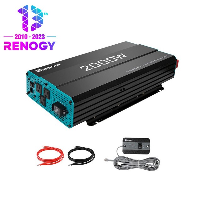 Renogy 2000w 12v Pure Sine Wave Solar Power Inverter With Usb Port Cables And Remote Control For Home Rv Cabin Or Off grid Location