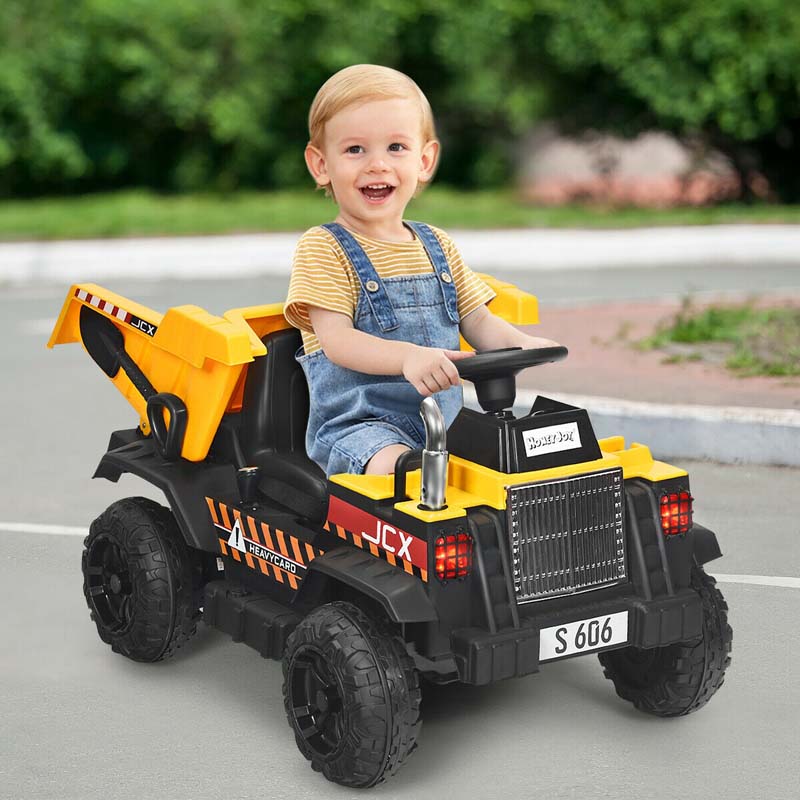 Kids Ride on Dump Truck 12V Battery Powered Riding Toy Car Construction Vehicle with Electric Bucket & 2.4G Remote