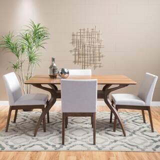 Noble House Kwame 5-Piece Light Beige and Natural Walnut Dining Set 11384