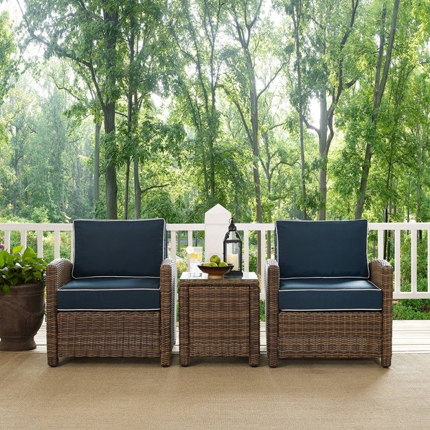 Bradenton 3pc Outdoor Wicker Seating Set With Two Chairs amp Table Navy Crosley