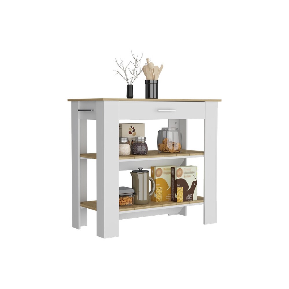 Kitchen Island 40 Inches Dozza Two Shelves  White / Light Oak High quality and durable