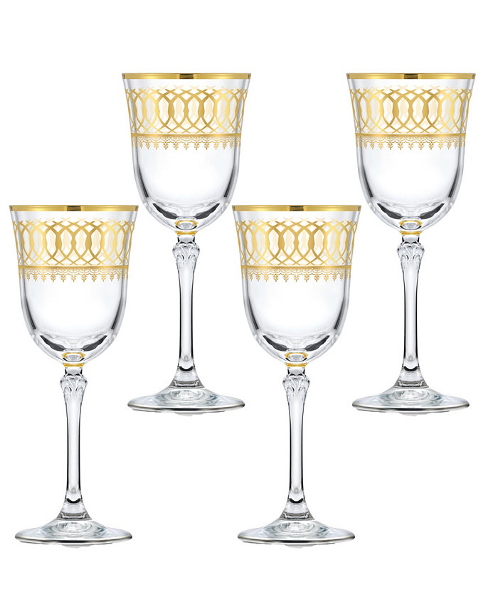 Lorren Home Trends Gold-Tone Embellished White Wine Goblet with Gold-Tone Rings Set of 4