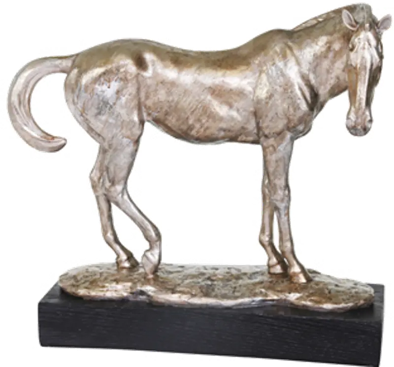 15 Inch Silver Horse Resin Sculpture on Base