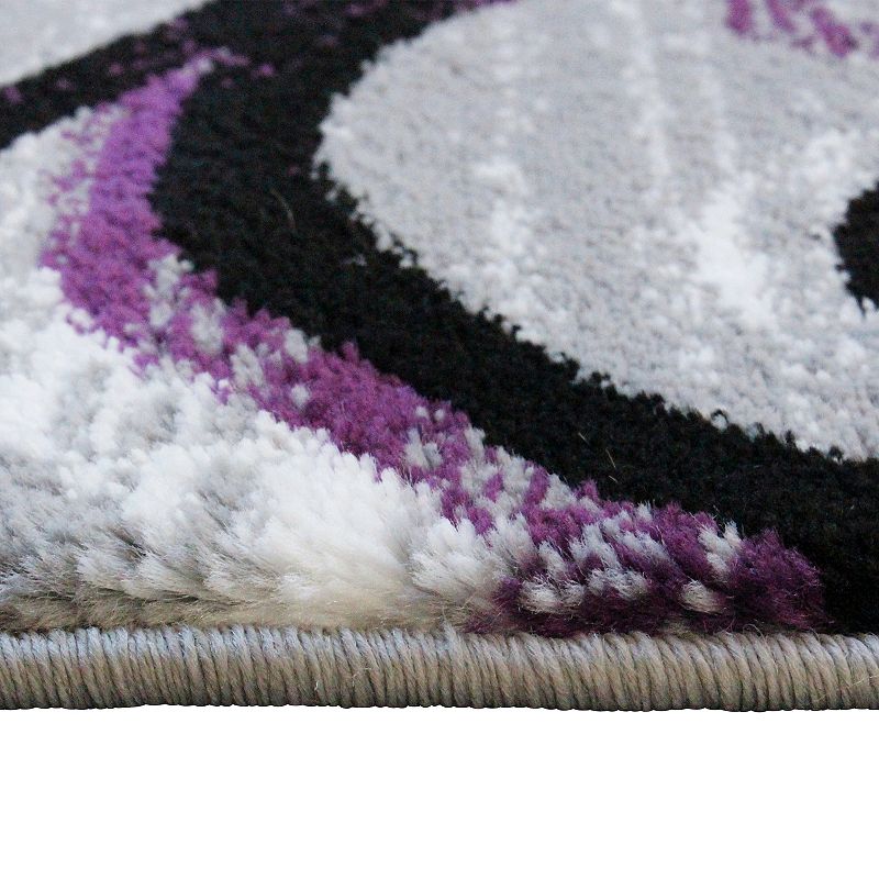 Masada Rugs Masada Rugs Stephanie Collection 2'x7' Area Rug Runner with Modern Contemporary Design in Purple， Gray， Black and White - Design 1100