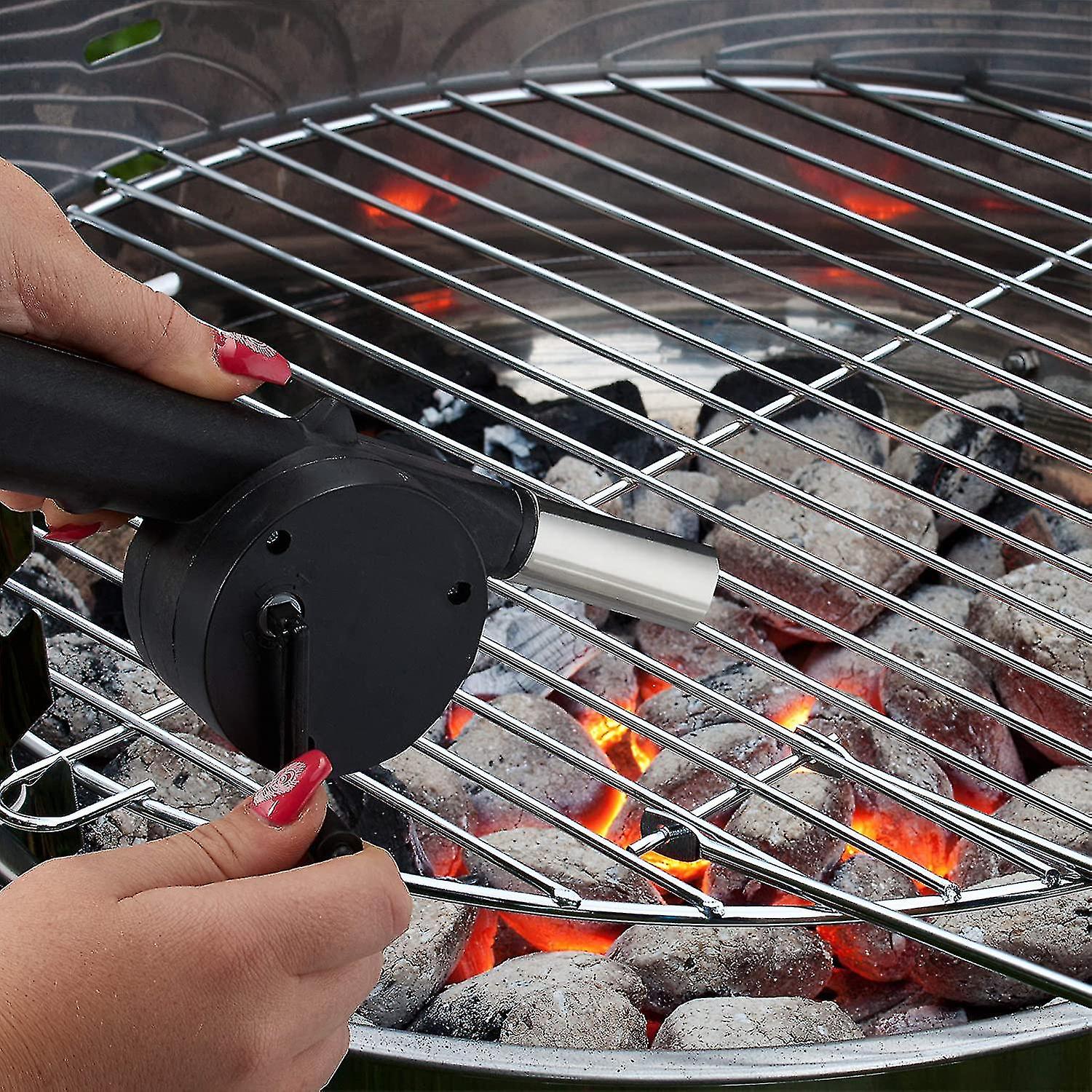 Manual Barbecue Blower Set Of  Hand Operated Ignition Aid Bbq Barbecue Hair Dryer With Crank Charcoal Lighter， Black