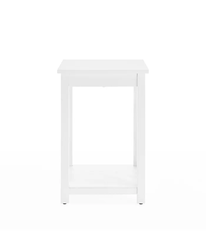 Alaterre Furniture Coventry Wood End Table with Tray Shelf and Bottom Shelf