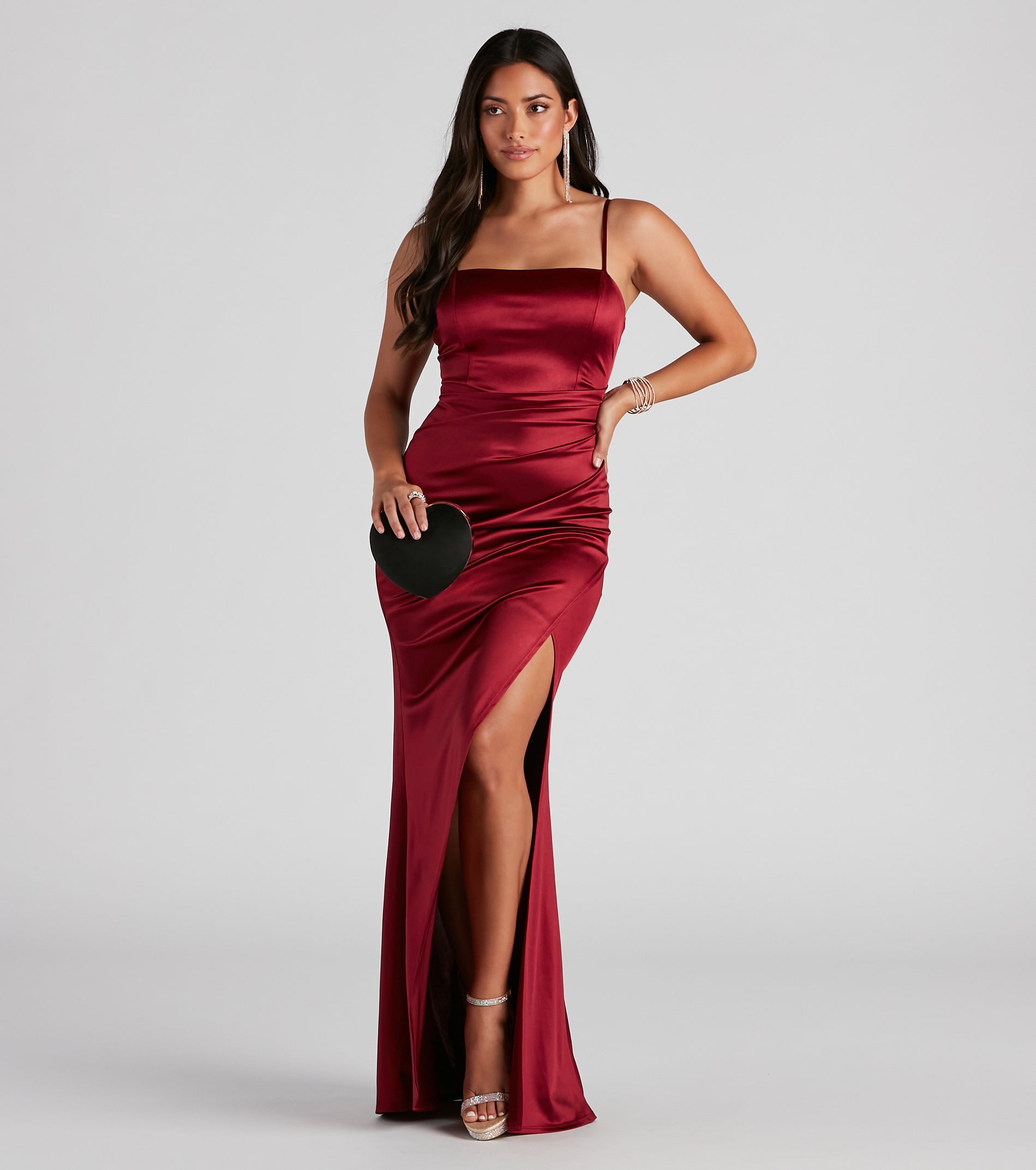 Evie Formal Ruched Satin Sleeveless Dress