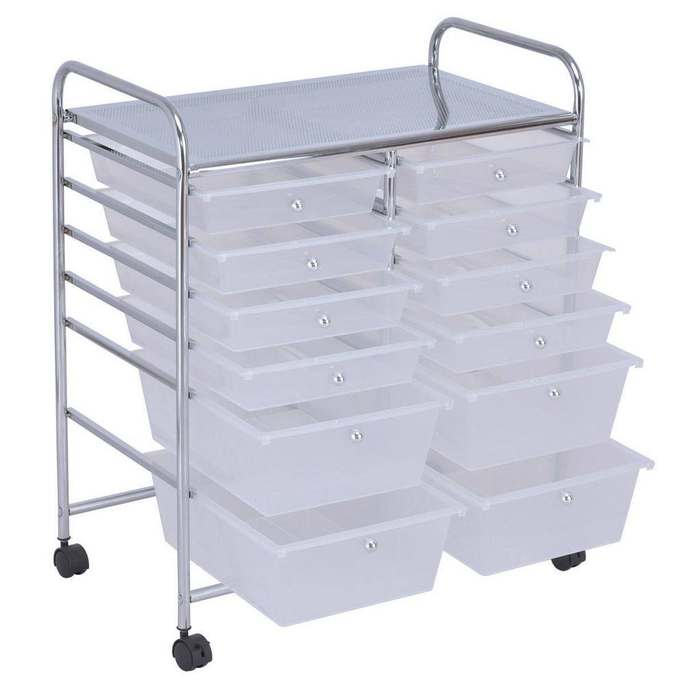 Boyel Living 12 Plastic Drawers Rolling Cart Storage Organizer Bins with Four wheels  in White HYSN-56500CL