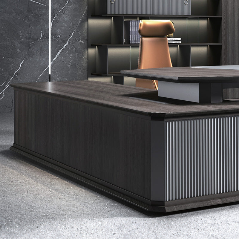 MADDOK Executive Desk with Right Return 200cm - Chocolate & Charcoal Grey