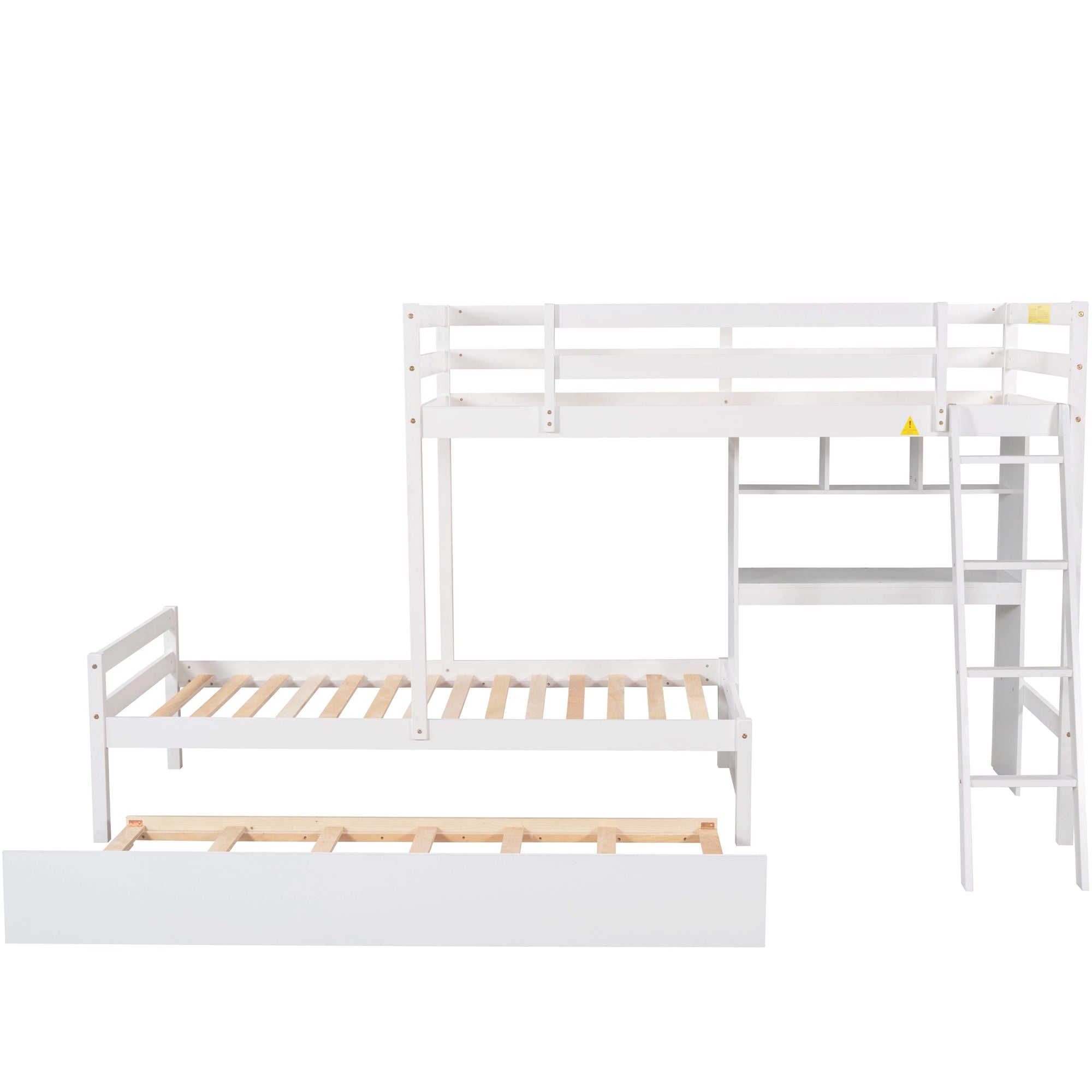 EUROCO Twin over Twin Bunk Bed with Desk and Trundle for Kids Bedroom, White