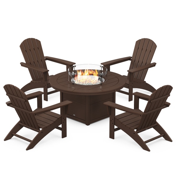 POLYWOOD Nautical 5Piece Adirondack Chair Conversation Set with Fire Pit Table