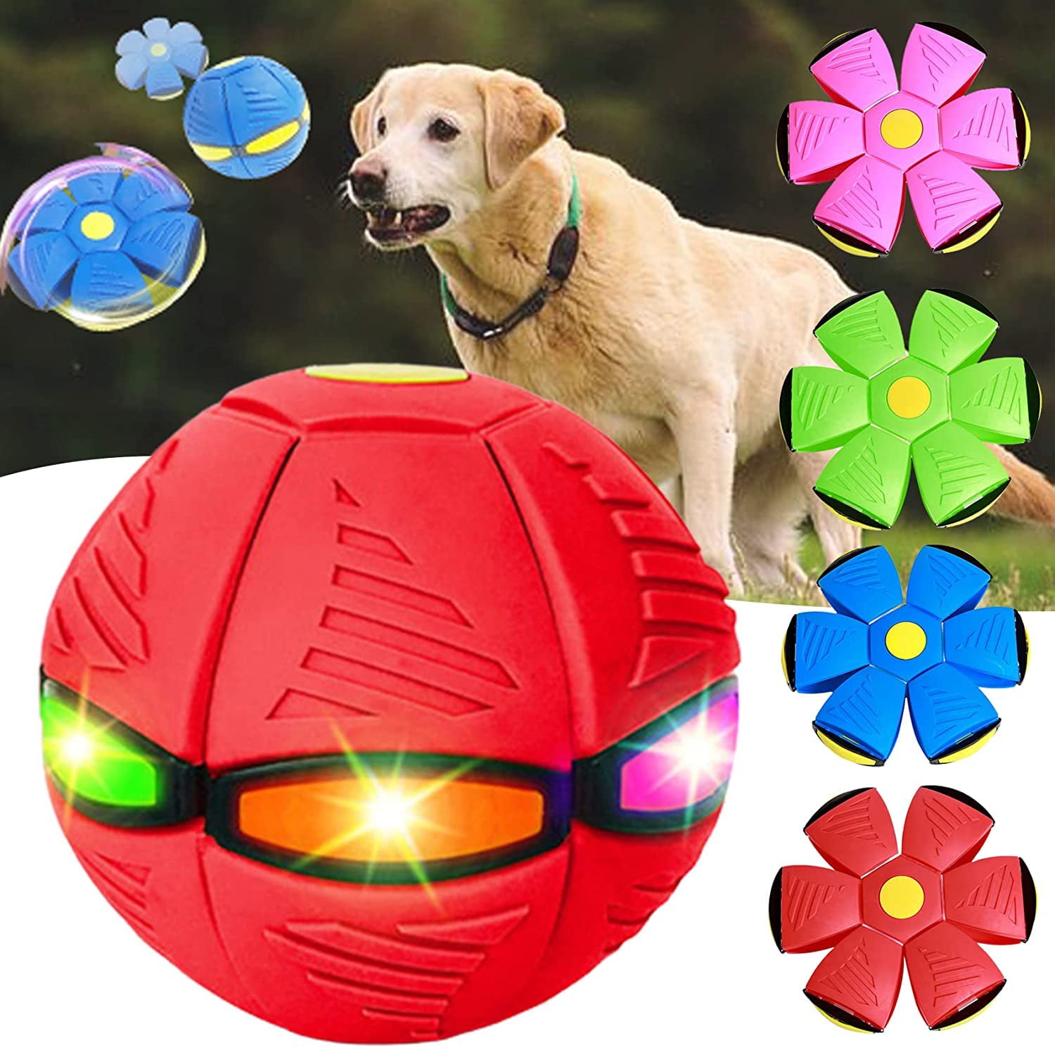 OSLEI 2023 New Pet Toy Flying Saucer Ball， Flying Saucer Ball Dog Toy， Pet Toy Flying Saucer， Flying Saucer Dog Toy， Pet Flying Saucer Ball， Flying Saucer Ball for Dogs (Six Lights，red)