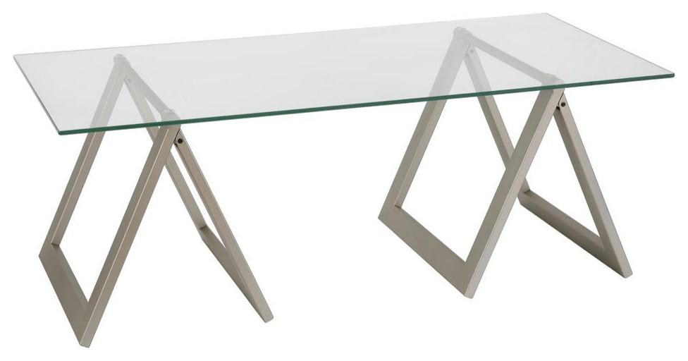 Modara 46  x27 x27Wide Rectangular Coffee Table in Satin Nickel   Contemporary   Coffee Tables   by BisonOffice  Houzz