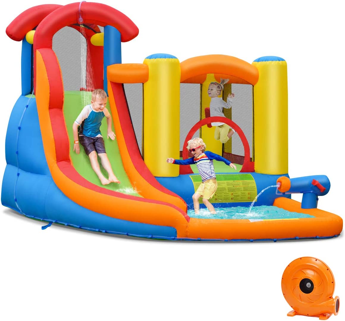 BOUNTECH 6 in 1 Water Slide Jumping Park w/Splashing Pool