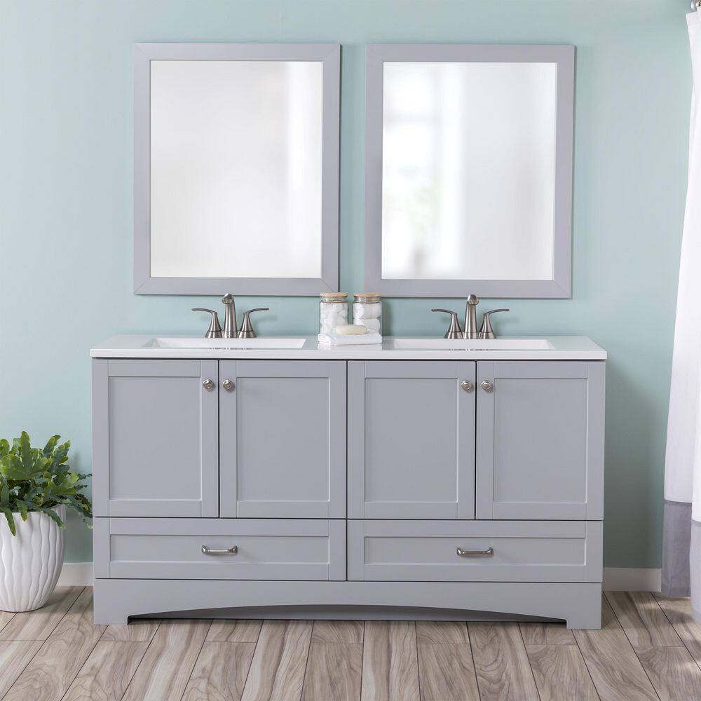 Glacier Bay Lancaster 60.25 in. W x 18.75 in. D Shaker Bath Vanity in Pearl Gray with White Cultured Marble Top LC60P2-PG