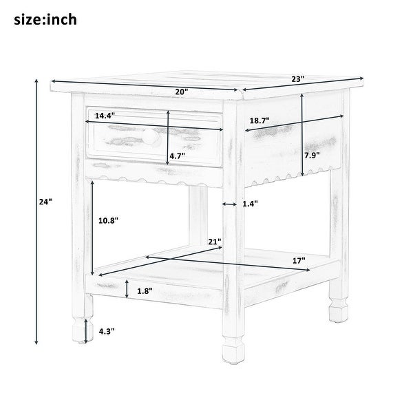 Classical Multifunctional End Table with One Drawer and Bottom Shelf