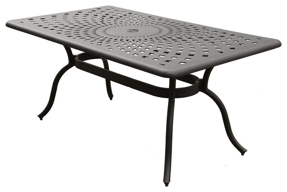 Modern Outdoor Dining Table  Mesh Patterned Aluminum Top  ampUmbrella Hole  Black   Transitional   Outdoor Dining Tables   by Decor Love  Houzz