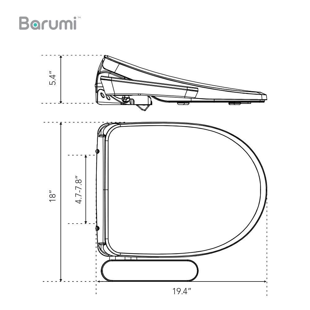 EasyFlex Barumi Electric Bidet Seat for Round Toilets in White with Side Control Panel Warm Air Dryer and Heated Seat EF-BM-4001