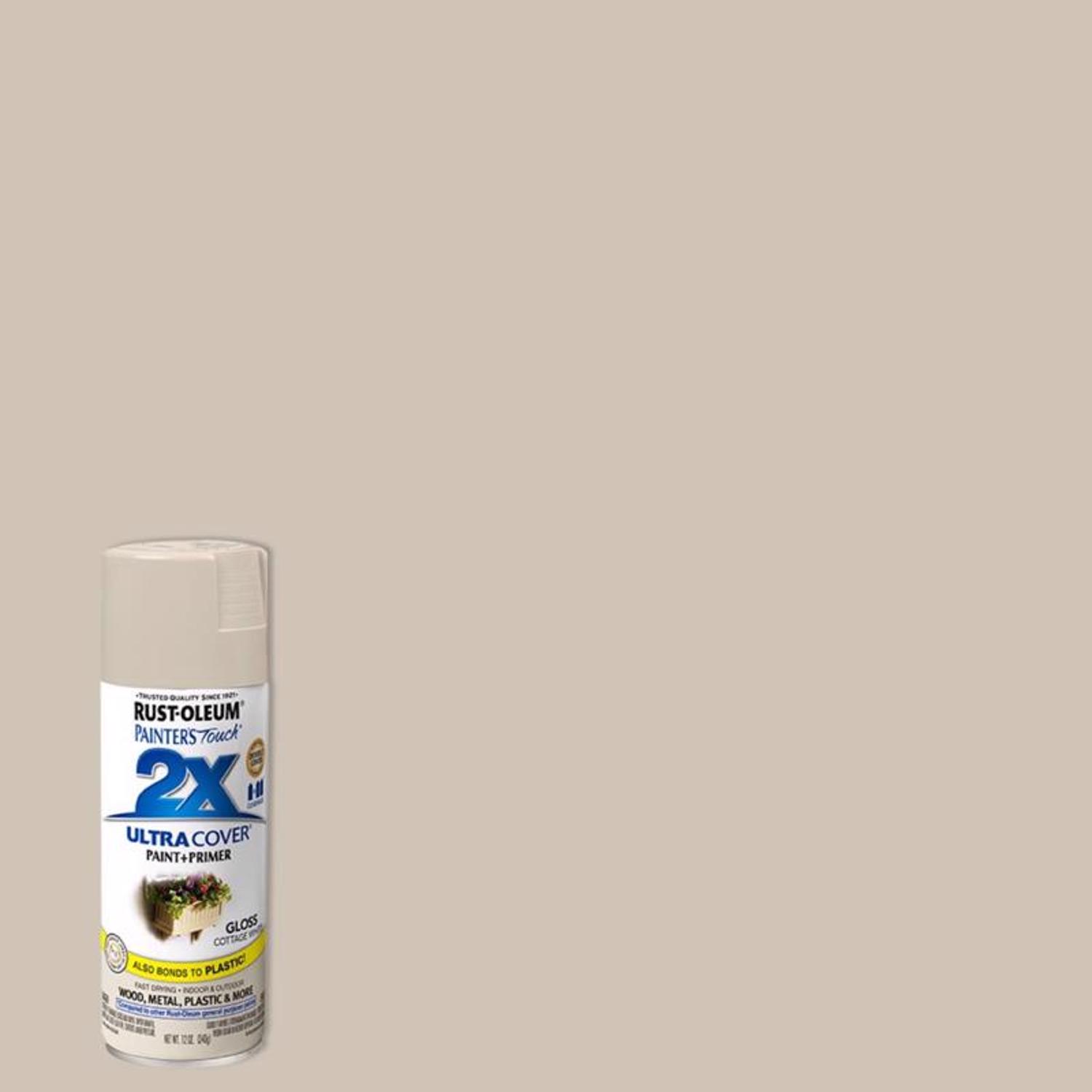 Rust-Oleum Painter\u0027s Touch Gloss Cottage White Paint+Primer Spray Paint 12 oz