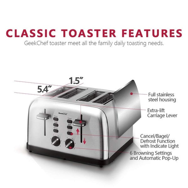 4 Slice Toaster with Wide Slot Removable Crumb Tray for Bread and Bagels