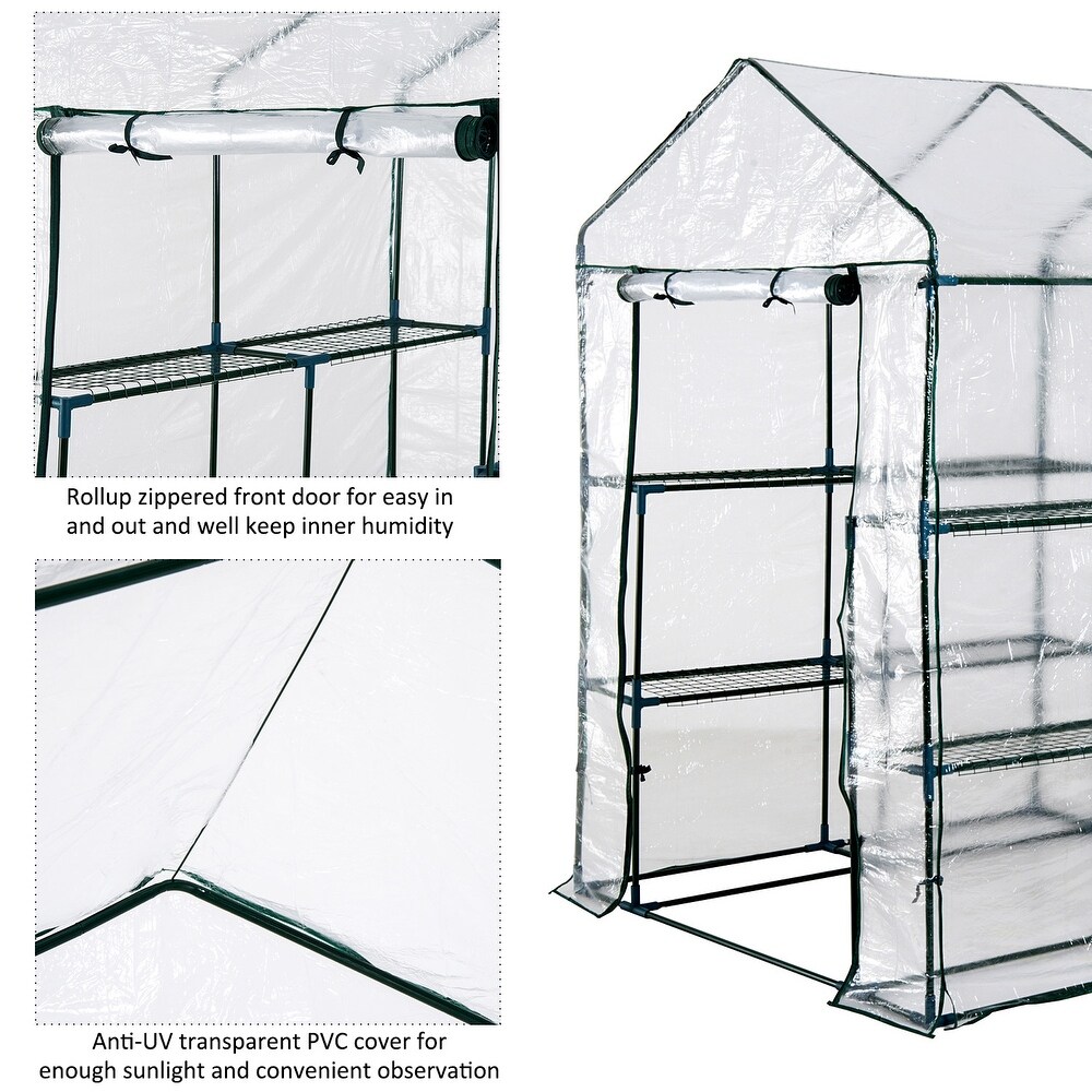 Outsunny PE Cover/ Steel Frame Outdoor Greenhouse Kit with 8 Shelves