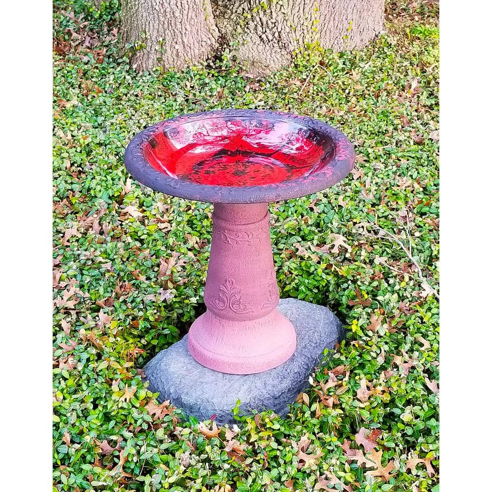 Exaco 20.5 in. H x 20 in. W Endura Clay Bird Bath Marbleized Red FM-0082