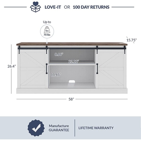 TV Stand for TVs up to 65 Inch， Modern Entertainment Center Home Media Console Table with Sliding Barn Door and Open Shelves