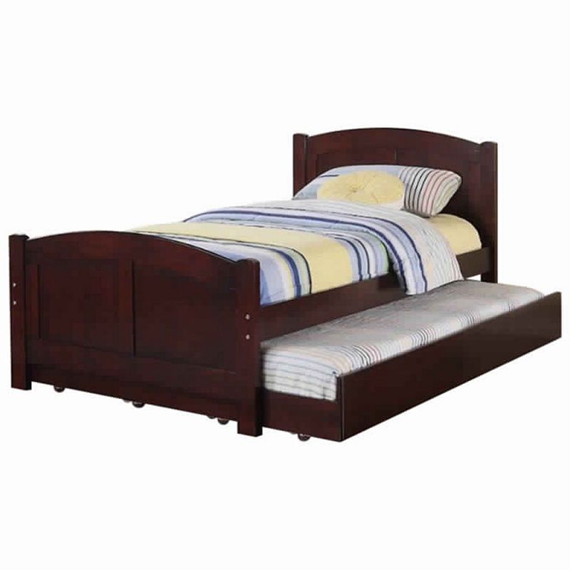 Fascinating Wooden Twin Bed With Trundle， Cherry Brown