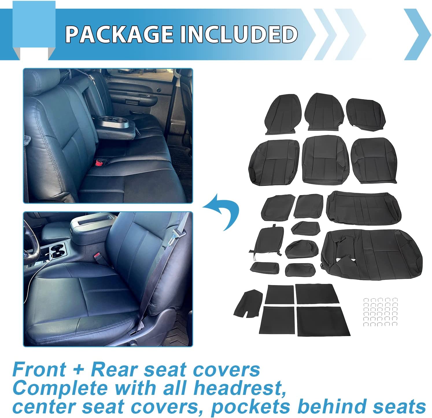 KOJEM For 07 08 09 10 11 12 13 Chevy Silverado Crew Synthetic Leather seat cover set