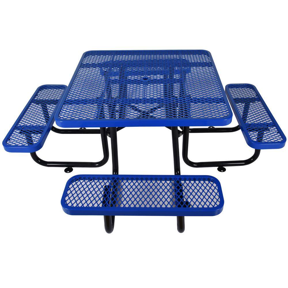 Afoxsos 46 in. Blue Square Outdoor Steel Picnic Table with Umbrella Pole HDMX760