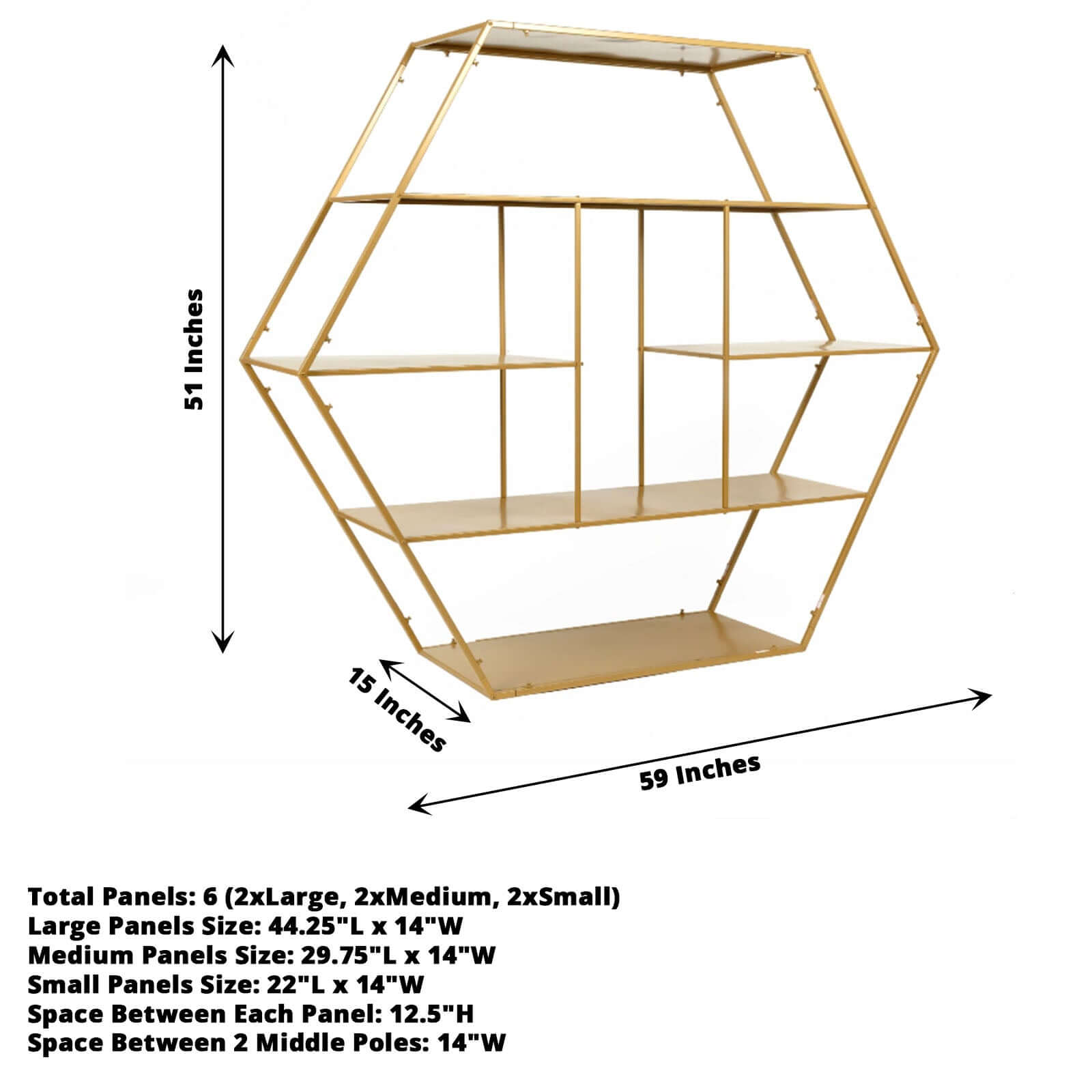 Large Gold Metal Hexagonal Cake Dessert Display Stand, Wedding Arch Backdrop, Balloons Rack, Modern Bookcase 4ft