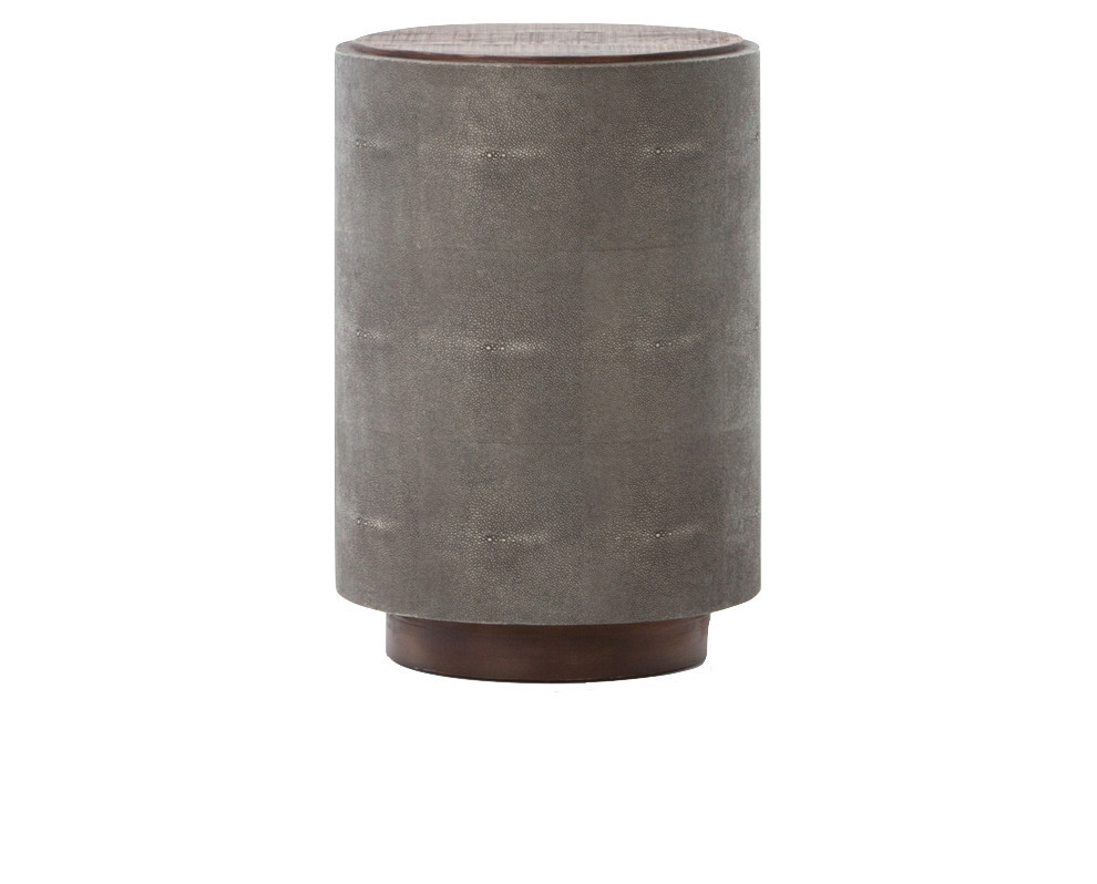 Crosby Reclaimed Wood Round Faux Shagreen Side Table   Transitional   Side Tables And End Tables   by Zin Home  Houzz