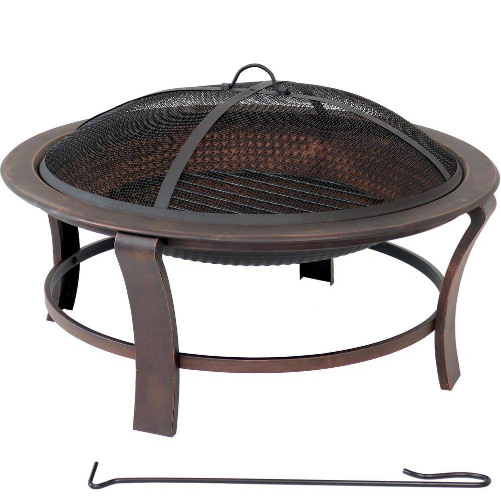 Sunnydaze Decor 17 in. H. Steel Elevated Outdoor Fire Pit Bowl with Spark Screen NB-567