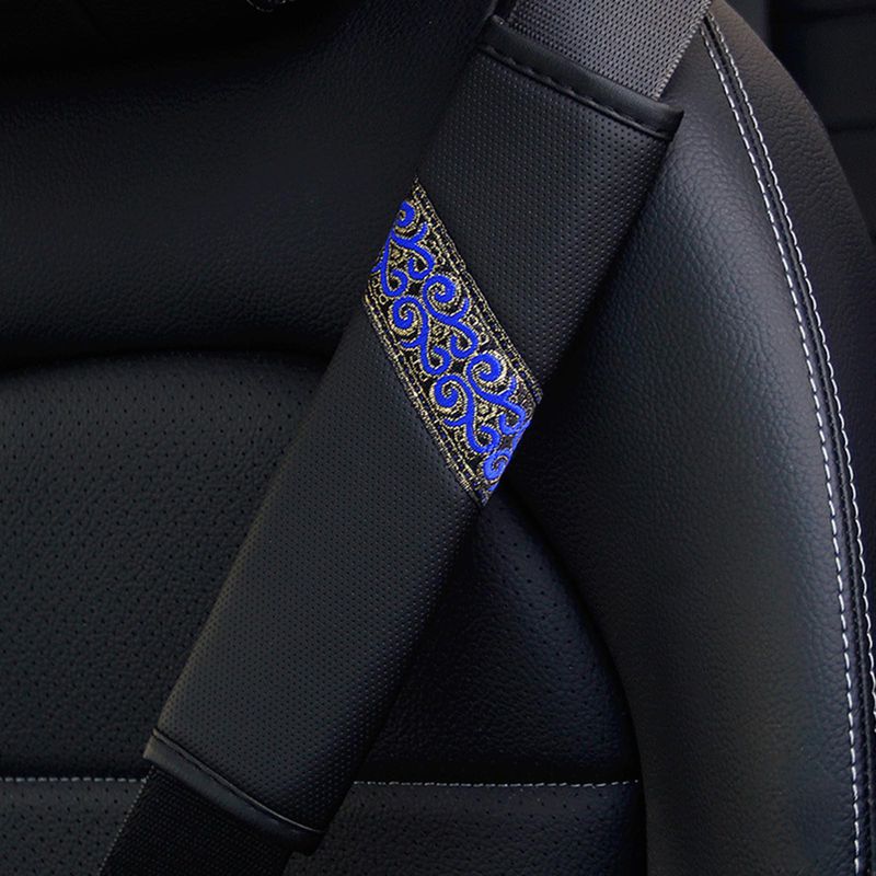 tsondianz 2Pcs General Car Seat Belt Cushion Cover， Seat Belt Shoulder Strap Protector Gold Silk Auspicious Pattern Leather Breathable