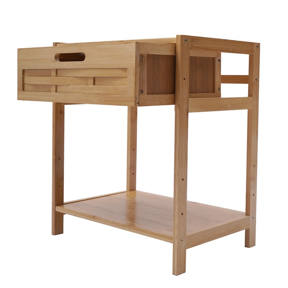 Bamboo Nightstand with Drawer and Storage Shelf